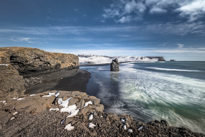 Black sand beach with sea stacks in Iceland