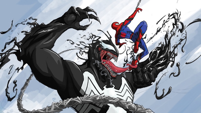 Venom and Spider-Man fighting
