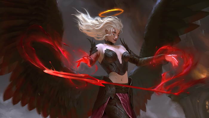 Fantasy Angel with White Hair and Wings