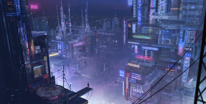 Cyberpunk Cityscape with Neon Signs