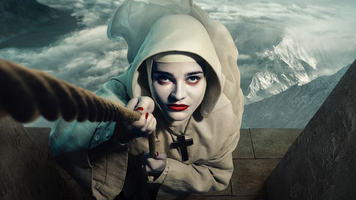 Nun climbing rope in Black Narcissus 4K