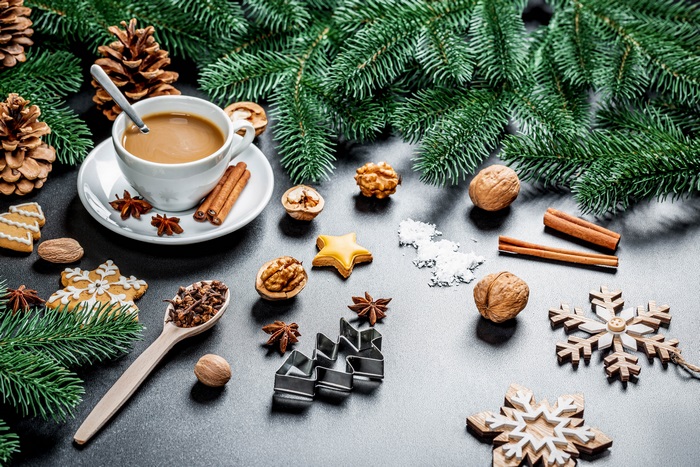 Christmas still life with coffee and cookies