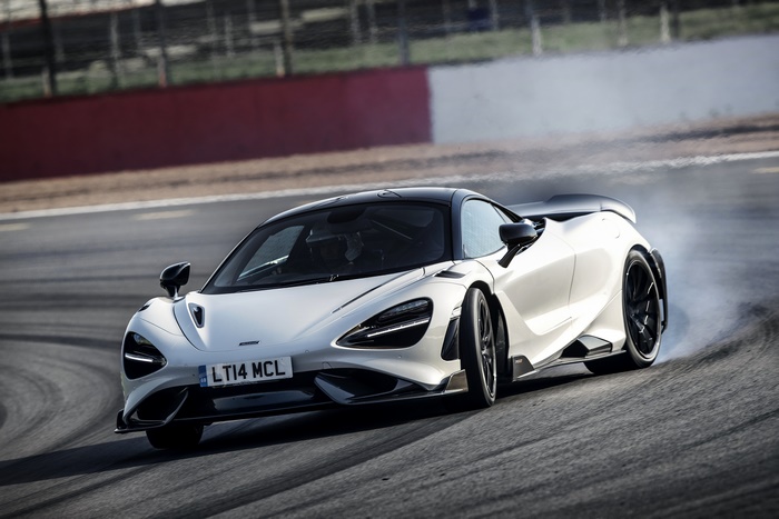 White McLaren 765LT Supercar Drifting on Track
