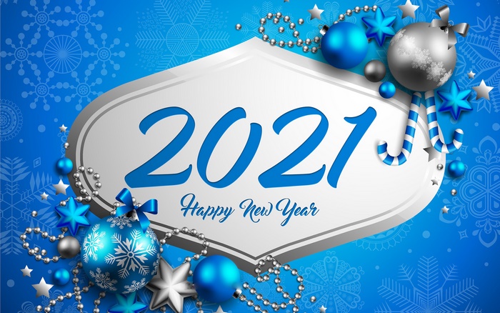 Happy New Year 2021 Blue Christmas Ornaments