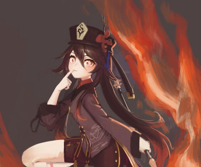 Hu Tao from Genshin Impact with fire