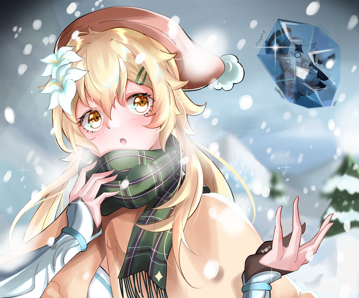 Lumine from Genshin Impact in the snow