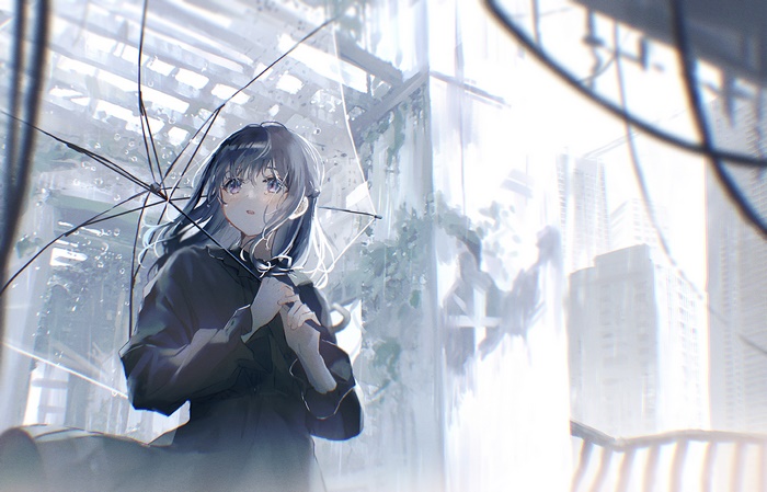 Girl with umbrella in the rain 4K