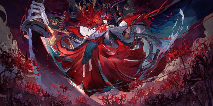 Onmyouji character with red spider lilies