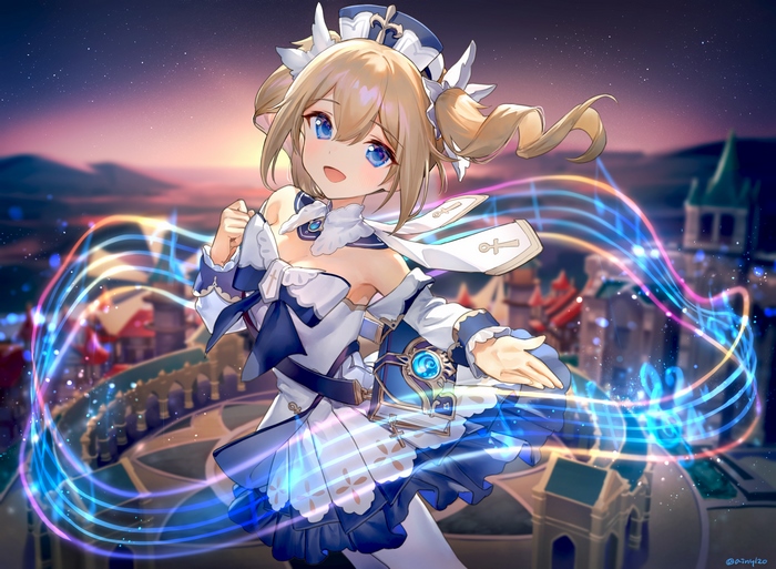Barbara from Genshin Impact singing with musical notes