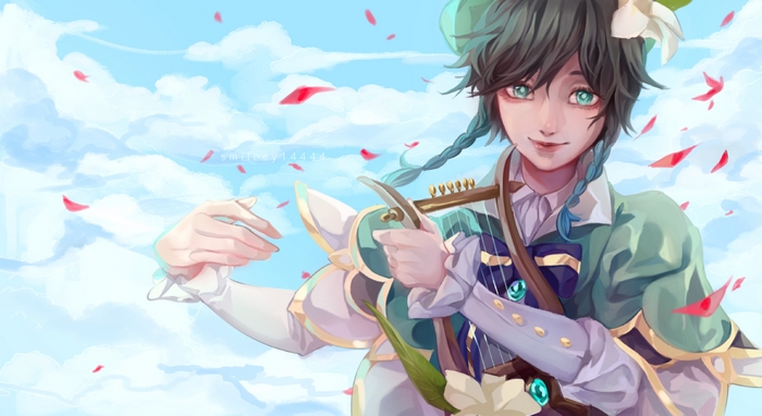 Venti from Genshin Impact playing a lyre