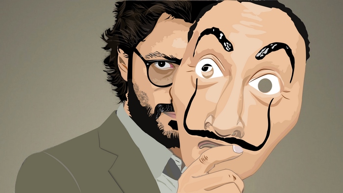 The Professor from Money Heist holding a mask