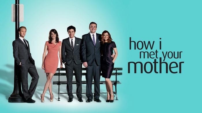 How I Met Your Mother cast on a teal background