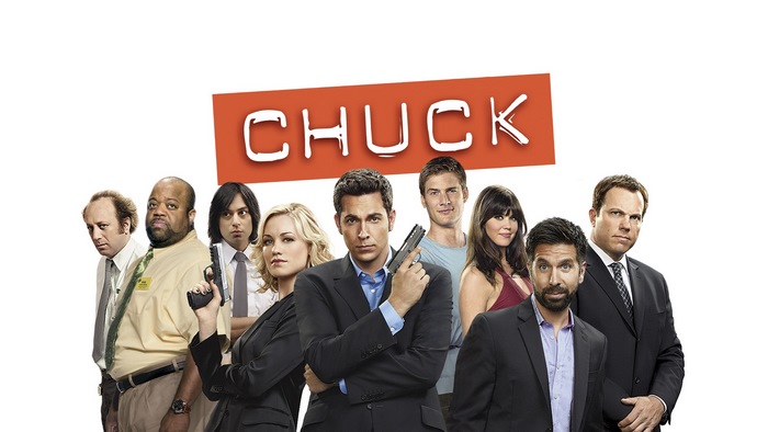 Chuck cast with Chuck logo