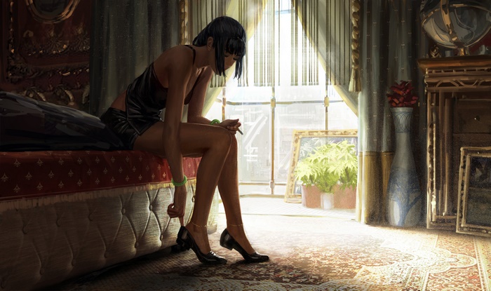 Girl in lingerie by the window