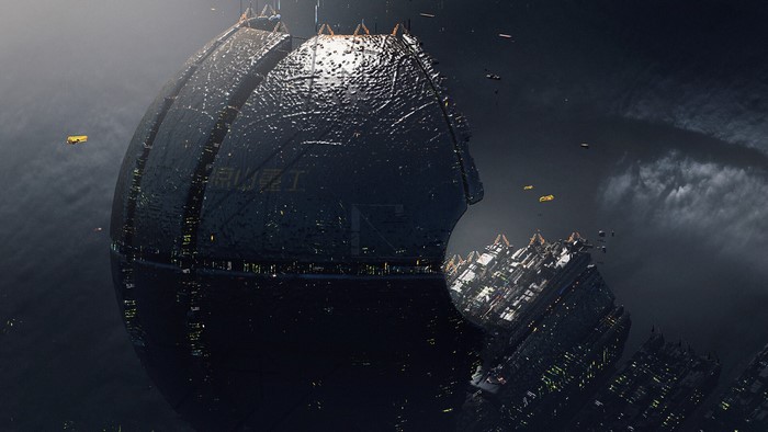Sci-Fi Space Station with Cityscape and Ships