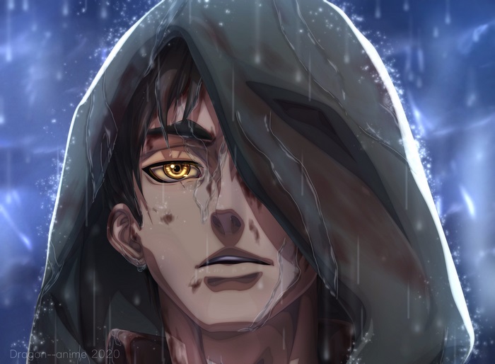 Eren Yeager with Yellow Eyes in Rain