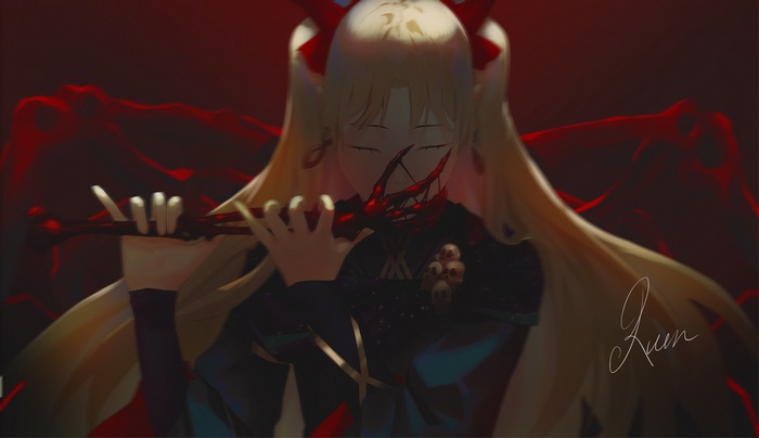Ereshkigal from Fate/Grand Order playing a flute