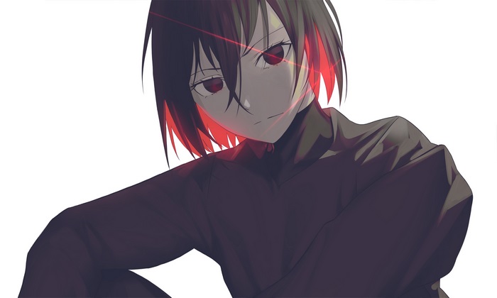 Anime girl with red eyes and black hair