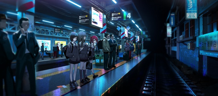 People Waiting at a Train Station at Night