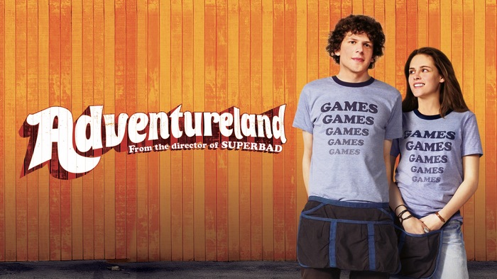 Adventureland movie poster with Jesse Eisenberg and Kristen Stewart