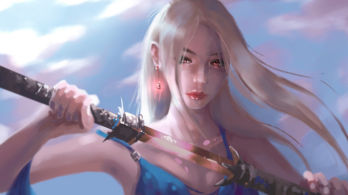 Fantasy Woman Warrior with Blonde Hair and Katana