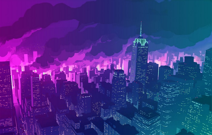 Promare cityscape at night