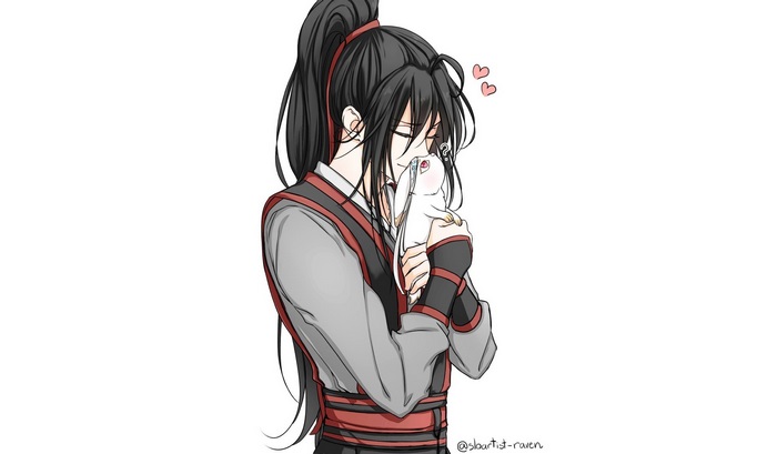 Wei Wuxian from Mo Dao Zu Shi holding a rabbit
