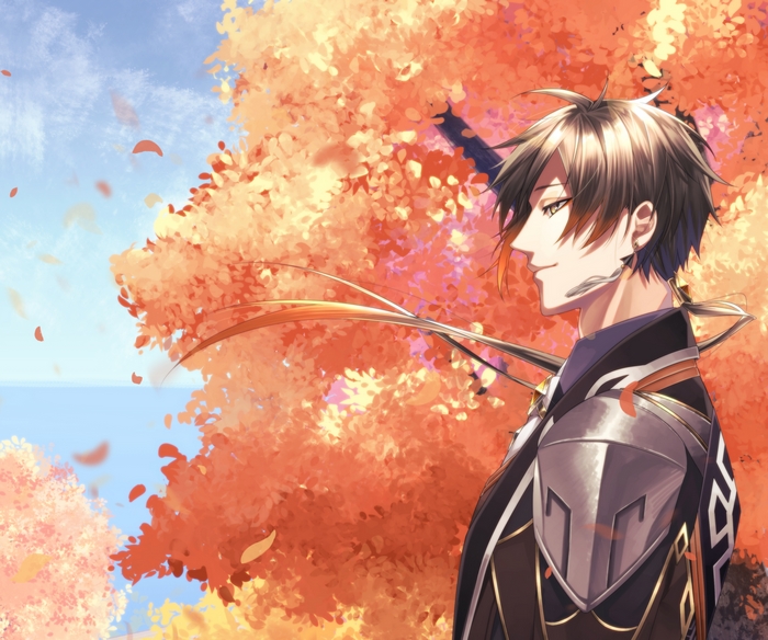 Zhongli from Genshin Impact in autumn