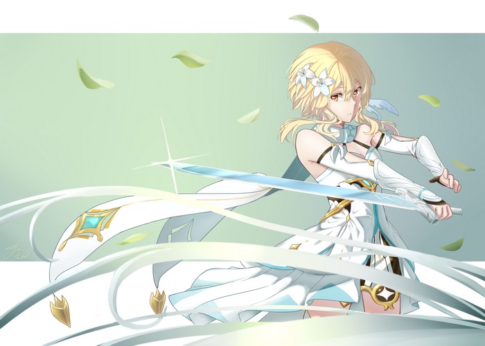 Lumine from Genshin Impact with a sword