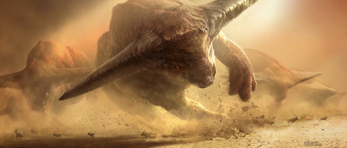 Fantasy Creatures in a Desert Stampede