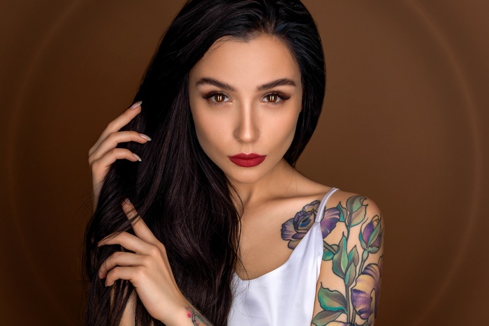 Woman with Tattoo and Lipstick