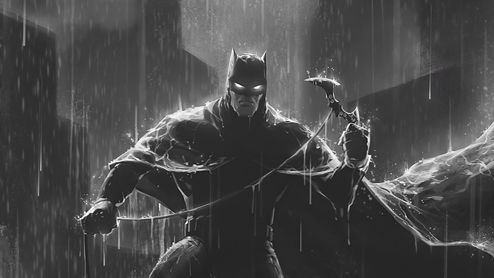 Batman from DC Comics in the rain