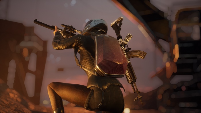 PlayerUnknown's Battlegrounds character with weapons