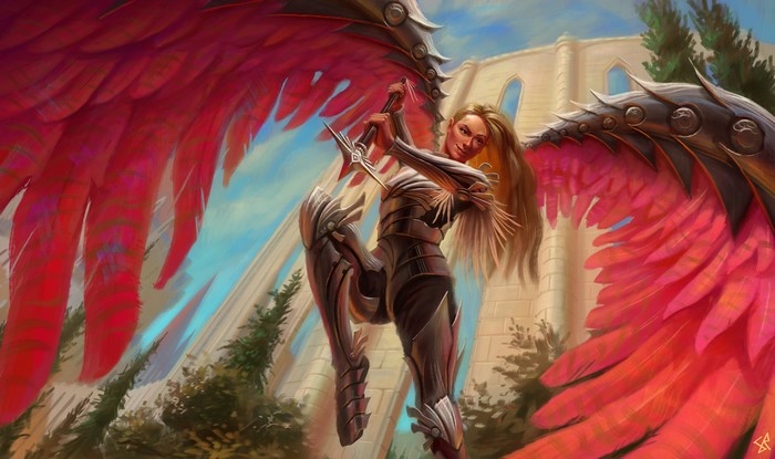 Fantasy Angel Warrior with Red Wings
