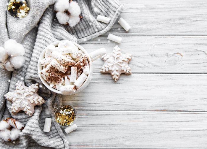 Hot Chocolate with Marshmallows and Cookies