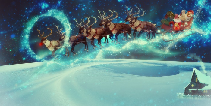 Santa's Sleigh with Reindeer in Snowy Winter 4K