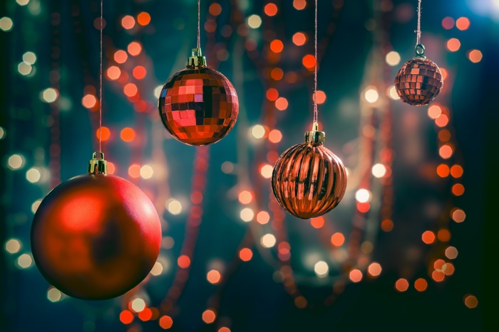 Christmas 4K Red Ornaments Hanging