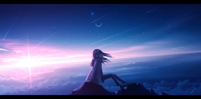 Serene Night Sky with Stars and Crescent Moon