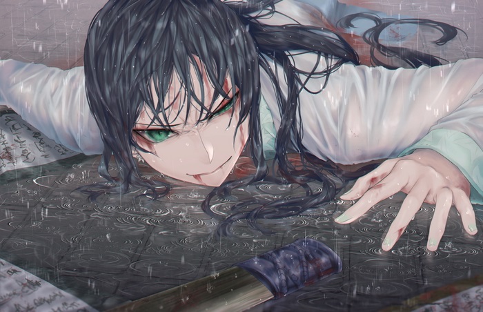 Jing Ke from Fate/Grand Order in the rain
