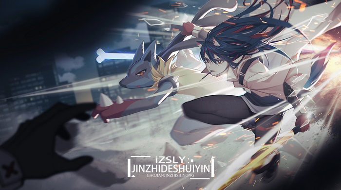 Lucario and Texas from Arknights crossover