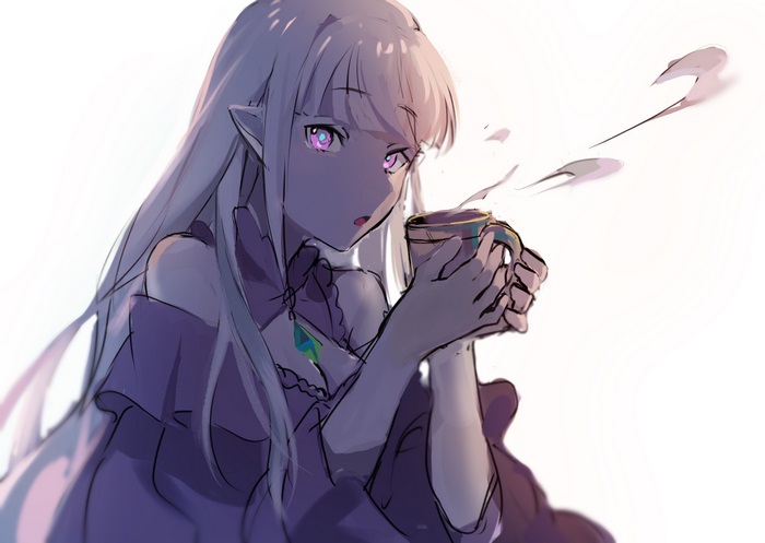 Emilia from Re:ZERO -Starting Life In Another World- holding a cup