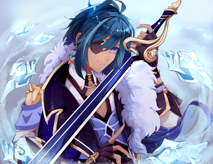Kaeya from Genshin Impact with a sword