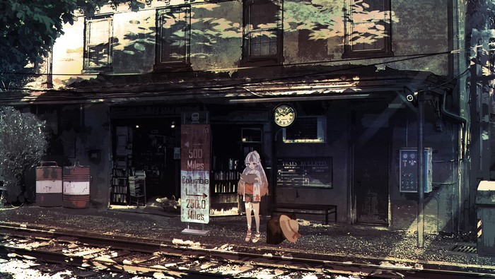 Snowsant from Arknights at a Train Station