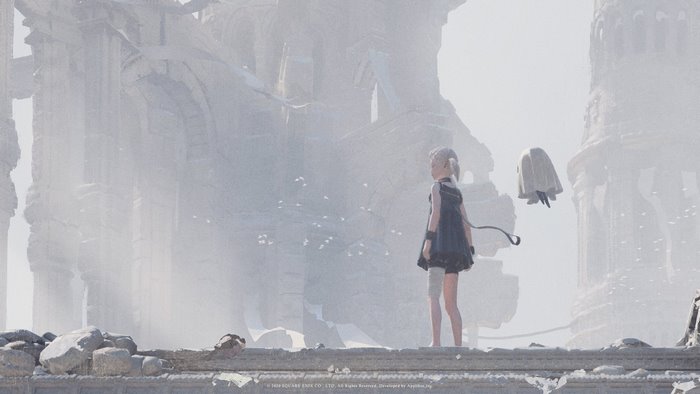 Girl and companion in ruins from NieR Re[in]carnation