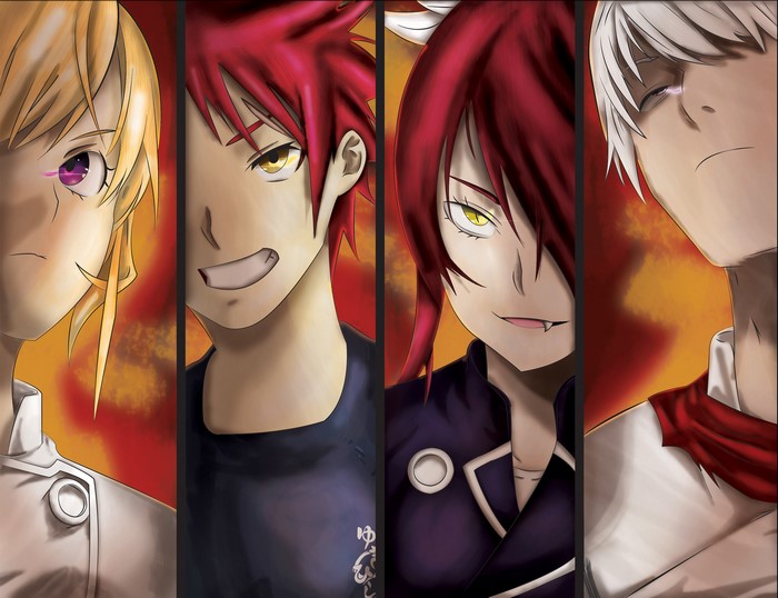 Food Wars! Sōma Yukihira, Erina Nakiri, Eishi Tsukasa, Rindō Kobayashi