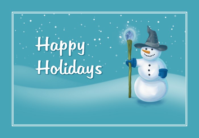 Snowman Wizard with Crystal Staff, Happy Holidays