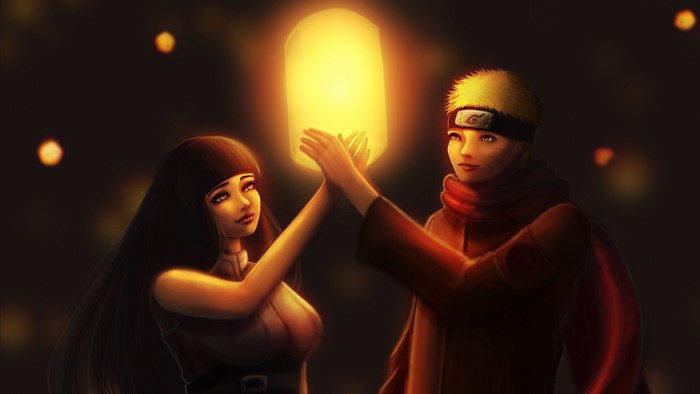 Naruto and Hinata Holding Lantern 4K