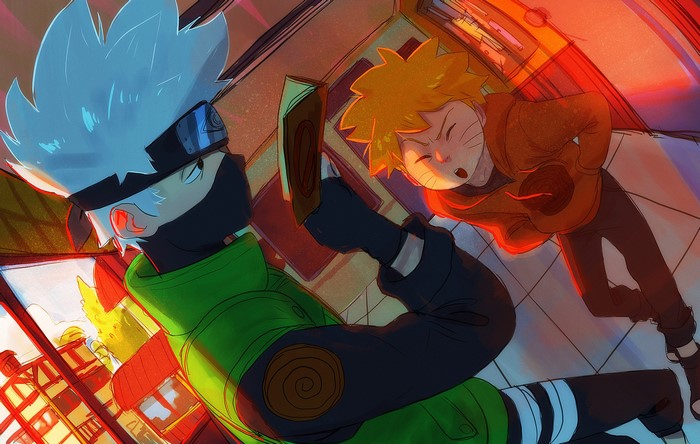 Naruto and Kakashi reading a book