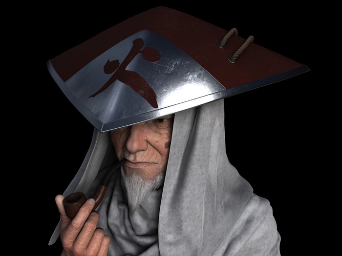 Hiruzen Sarutobi from Naruto smoking a pipe