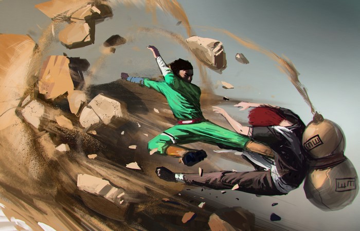 Rock Lee from Naruto fighting Gaara